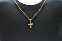 Load image into Gallery viewer, Mens Gold Stainless Steel Cross Pendant Necklace With Cubic Zirconia - Blackjack Jewelry
