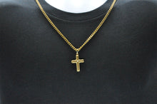 Load image into Gallery viewer, Mens Gold Stainless Steel Cross Pendant Necklace With Cubic Zirconia - Blackjack Jewelry