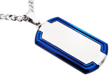 Load image into Gallery viewer, Mens Blue And Silver Stainless Steel Dog Tag ID Pendant With 24" Curb Chain - Blackjack Jewelry
