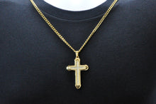 Load image into Gallery viewer, Mens Gold Stainless Steel Cross Pendant Necklace With Cubic Zirconia