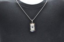 Load image into Gallery viewer, Mens Tri Tone Black And Gold Stainless Steel Evil Eye Dog Tag Pendant With Blue Cubic Zirconia - Blackjack Jewelry
