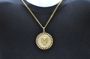 Mens Gold Stainless Steel Panther Pendant With Cubic Zirconia - Blackjack Jewelry