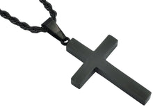 Load image into Gallery viewer, Mens Stainless Steel Black Plated Cross Pendant With 24" Rope Chain - Blackjack Jewelry