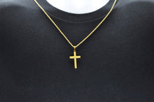 Load image into Gallery viewer, Mens Gold Stainless Steel Cross Pendant With 24" Rope Chain - Blackjack Jewelry