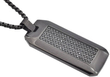 Load image into Gallery viewer, Mens Black Stainless Steel CZ Dog Tag Pendant Necklace With 24" Round Box Chain - Blackjack Jewelry