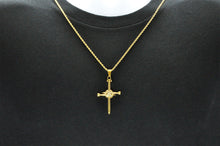 Load image into Gallery viewer, Mens Gold Stainless Steel Nail Cross Pendant With Cubic Zirconia and 24" Rope Chain - Blackjack Jewelry