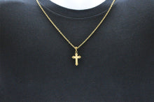 Load image into Gallery viewer, Mens Gold Stainless Steel Cross Pendant With 24" Cable Chain - Blackjack Jewelry