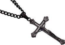 Load image into Gallery viewer, Mens Black Stainless Steel Crucifix Cross Pendant With 24" Curb Chain - Blackjack Jewelry