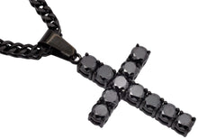 Load image into Gallery viewer, Mens Black Stainless Steel Cross Pendant With Black Cubic Zirconia Embedded - Blackjack Jewelry