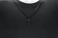 Load image into Gallery viewer, Mens Black Stainless Steel Cross Pendant With Black Cubic Zirconia Embedded - Blackjack Jewelry