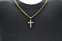 Load image into Gallery viewer, Mens Gold Plated Stainless Steel Cross Pendant With Cubic Zirconia Embedded - Blackjack Jewelry