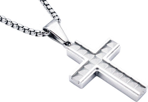 Mens Stainless Steel Cross Pendant With 24" Round Box Chain - Blackjack Jewelry