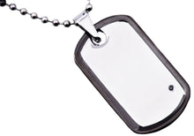 Load image into Gallery viewer, Mens Black Plated Stainless Steel Dog Tag Pendant Necklace With Black Cubic Zirconia - Blackjack Jewelry