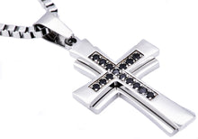 Load image into Gallery viewer, Mens Stainless Steel Cross Pendant Necklace With Black Cubic Zirconia - Blackjack Jewelry