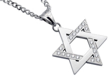 Load image into Gallery viewer, Mens Stainless Steel Star Of David Pendant With Cubic Zirconia