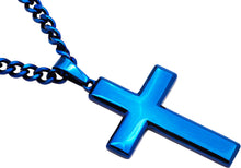 Load image into Gallery viewer, Mens Blue Stainless Steel Cross Pendant Necklace
