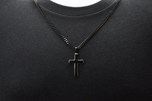 Mens Black Stainless Steel Cross Pendant Necklace