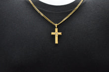 Load image into Gallery viewer, Mens Gold Stainless Steel Cross Pendant Necklace With Cubic Zirconia