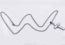 Load image into Gallery viewer, Mens Polished Stainless Steel Cross Pendant Necklace With Cubic Zirconia - Blackjack Jewelry