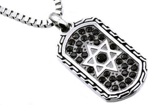 Load image into Gallery viewer, Mens Black Stainless Steel Star Of David Dog Tag Pendant With Black Cubic Zirconia - Blackjack Jewelry