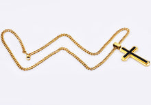 Load image into Gallery viewer, Mens Carbon Fiber Gold Stainless Steel Cross Pendant - Blackjack Jewelry