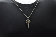 Load image into Gallery viewer, Mens Stainless Steel Sword Pendant With Amber Gemstone - Blackjack Jewelry