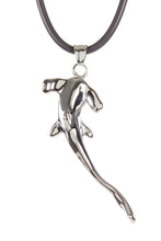 Load image into Gallery viewer, Mens Black Leather Stainless Steel Hammerhead Shark Pendant - Blackjack Jewelry
