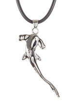 Load image into Gallery viewer, Mens Black Leather Stainless Steel Hammerhead Shark Pendant - Blackjack Jewelry