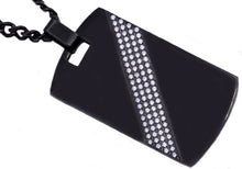 Load image into Gallery viewer, Mens Black Plated Stainless Steel Dog Tag Pendant With Cubic Zirconia - Blackjack Jewelry