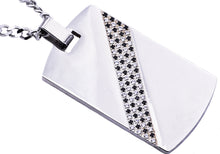 Load image into Gallery viewer, Mens Stainless Steel Dog Tag Pendant With Black Cubic Zirconia - Blackjack Jewelry