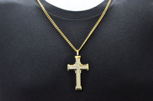 Load image into Gallery viewer, Mens Gold Stainless Steel Cross Pendant With Cubic Zirconia