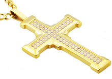 Load image into Gallery viewer, Mens Gold Stainless Steel Cross Pendant With Cubic Zirconia - Blackjack Jewelry