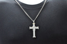 Load image into Gallery viewer, Mens Stainless Steel Cross Pendant With Cubic Zirconia - Blackjack Jewelry