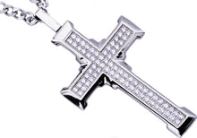 Load image into Gallery viewer, Mens Stainless Steel Cross Pendant With Cubic Zirconia - Blackjack Jewelry