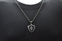 Load image into Gallery viewer, Mens Black Plated Stainless Steel Fleur De Lis Shield Pendant - Blackjack Jewelry