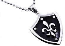 Load image into Gallery viewer, Mens Black Plated Stainless Steel Fleur De Lis Shield Pendant - Blackjack Jewelry