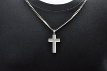 Load image into Gallery viewer, Mens Stainless Steel Cross Pendant With Cubic Zirconia - Blackjack Jewelry