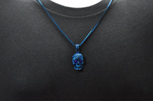 Load image into Gallery viewer, Mens Blue Stainless Steel Skull Pendant With Black Cubic Zirconia