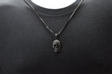 Load image into Gallery viewer, Mens Black Stainless Steel Skull Pendant With Black Cubic Zirconia