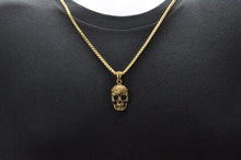 Load image into Gallery viewer, Mens Gold Stainless Steel Skull Pendant With Black Cubic Zirconia