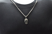 Load image into Gallery viewer, Mens Stainless Steel Skull Pendant With Black Cubic Zirconia - Blackjack Jewelry