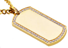 Load image into Gallery viewer, Mens Gold Stainless Steel Dog Tag Pendant With Cubic Zirconia - Blackjack Jewelry
