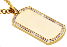 Load image into Gallery viewer, Mens Gold Stainless Steel Dog Tag Pendant With Cubic Zirconia - Blackjack Jewelry