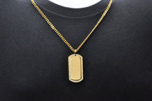 Load image into Gallery viewer, Mens Gold Stainless Steel Dog Tag Pendant With Cubic Zirconia