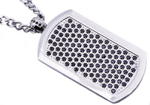 Load image into Gallery viewer, Mens Stainless Steel Dog Tag Pendant With Black Cubic Zirconia - Blackjack Jewelry