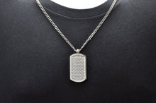 Load image into Gallery viewer, Mens Stainless Steel Dog Tag Pendant With Cubic Zirconia - Blackjack Jewelry