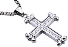 Load image into Gallery viewer, Mens Stainless Steel Cross Pendant With Cubic Zirconia - Blackjack Jewelry