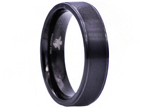 Mens 6mm Matte Finish Black Stainless Steel Band Ring - Blackjack Jewelry - BJR13B