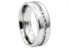 Load image into Gallery viewer, Mens Stainless Steel Band With Cubic Zirconia - Blackjack Jewelry