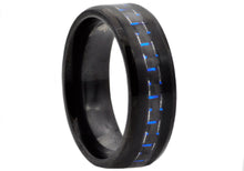 Load image into Gallery viewer, Mens Blue Carbon Fiber and Black Stainless Steel Band - Blackjack Jewelry
